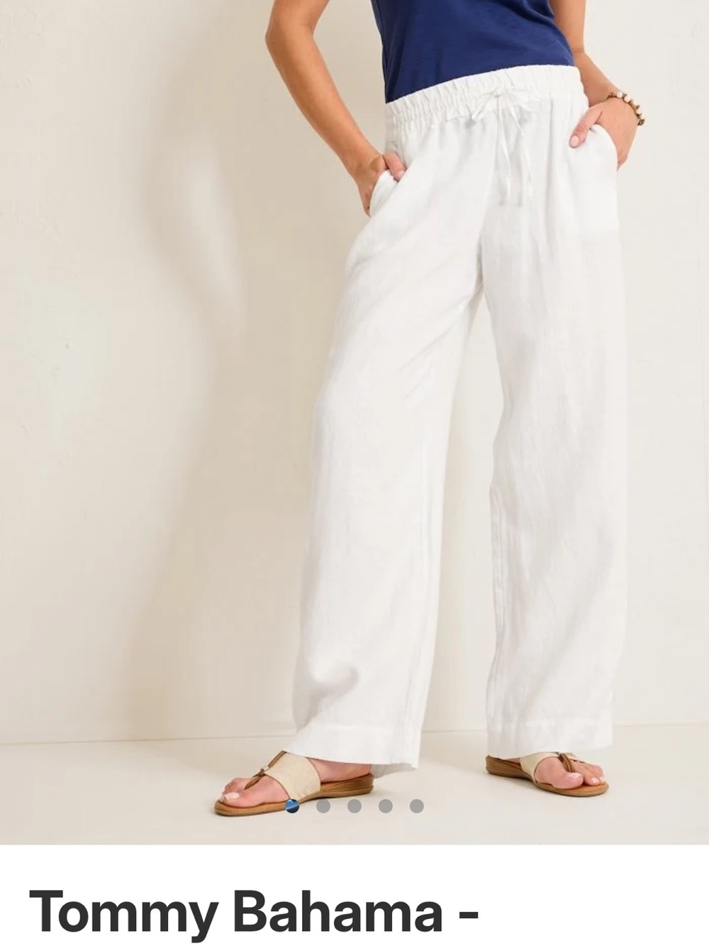 Tommy Bahama Two Palms Easy pants White Linen Wide-Leg with drawstring.